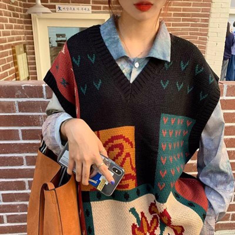 Свитер-жилет женский плюс размер осенний v-образный вырез свободный вязаный удобный спортивный свитер сто с майкой без рукавов