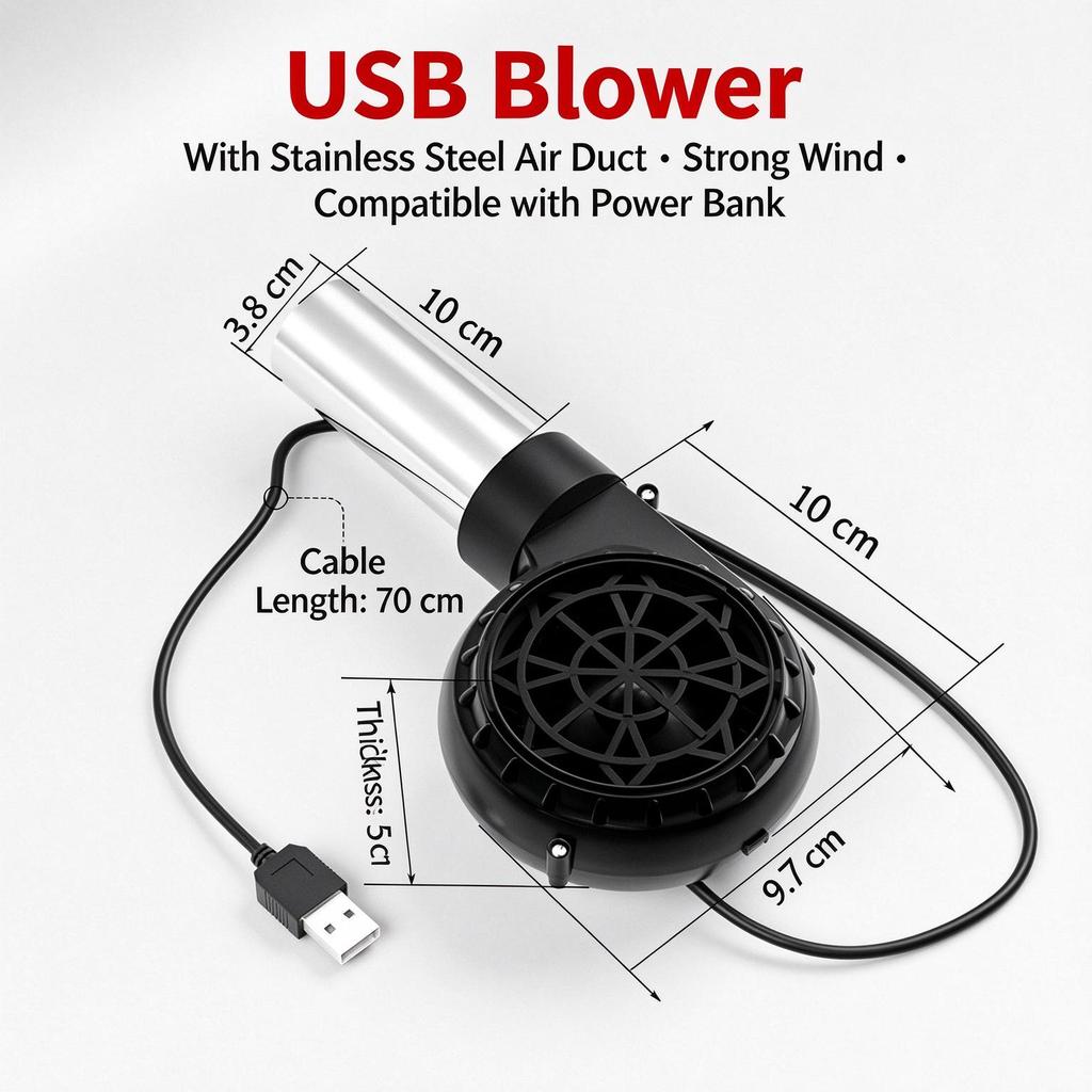 Портативный USB-раздуватель для кемпинга и барбекю, мини-вентилятор для дровяной печи, регулируемая скорость, outdoor-розжиг для барбекю, костра, походов