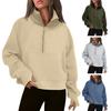 Winter Autumn Women Sweatshirt Half Zipper Stand-up Collar Plush Long Sleeves Patch Pocket Elastic Cuff Hem Solid Color Pullover Workout Daily Top