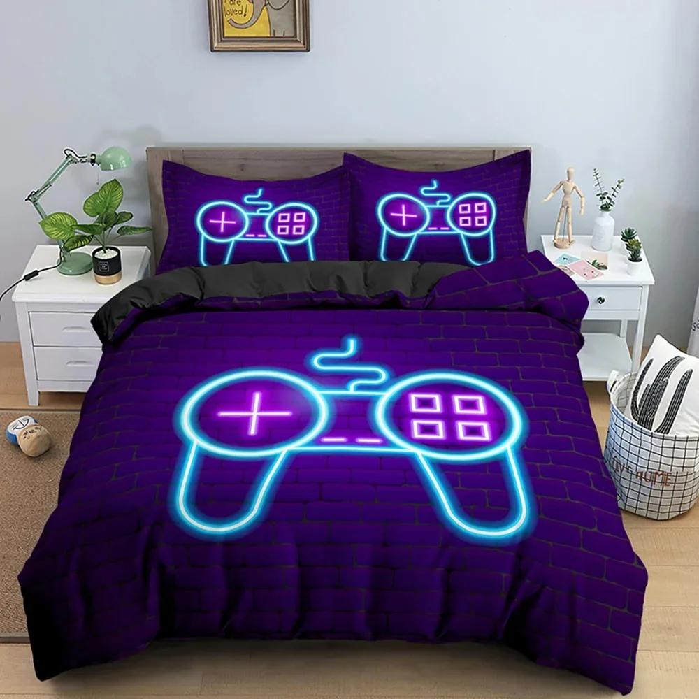 Gaming Gamepad Video Game Neon Comfortable Duvet Quilt Cover Pillowcase Bedding Set Children Bedroom Decoration Home Textile