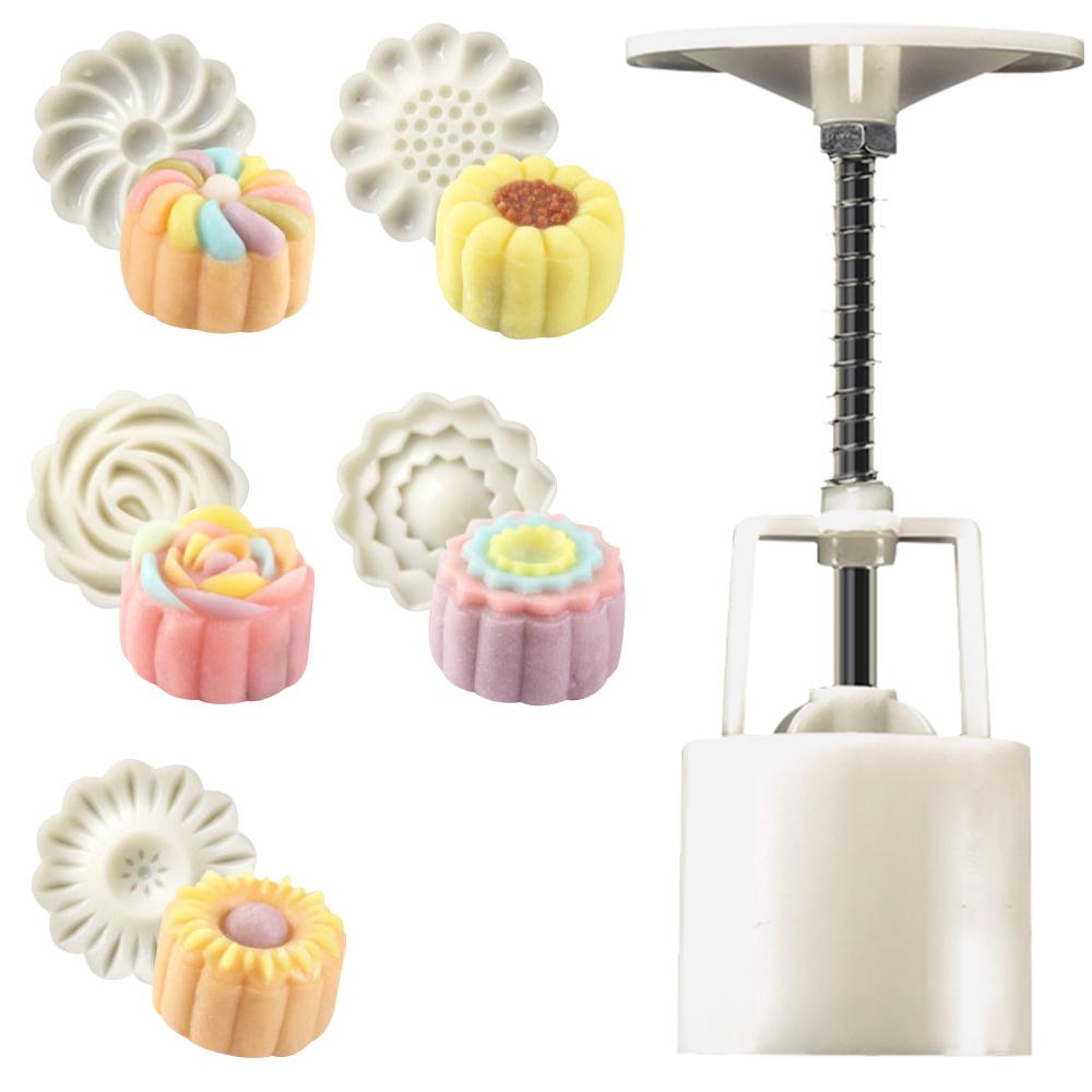 6pcs/set Flower Shaped Mooncake Mold Cake Mold Hand Pressure Fondant Moon Cake Decorating Tools Cookie Cutter Baking Tool