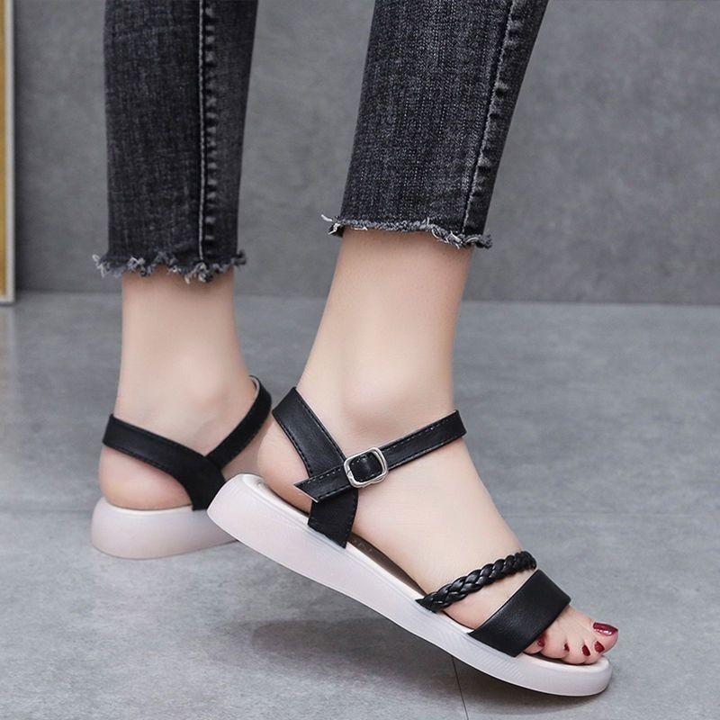 WTEMPO Brand Women's Summer Sandals Soft Bottom Niche Students Fashion A Word Buckle with Beach Women's Shoes with Skirt Flat Sandals