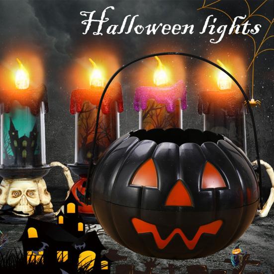 Scary Halloween Candy Bucket Detachable Pumpkin Kettle Box for Trick or Treat Spacious Eye-catching Decoration