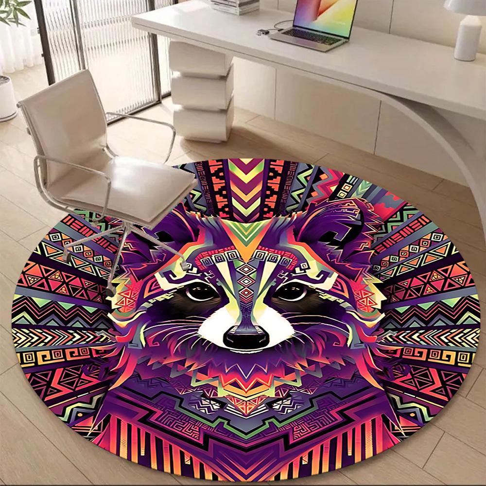 1pc Raccoon Mandala Office Round Area Rug, Indoor Mat Suitable ForOffice, Under Office Chairs Bedroom Living Room Home Decor, Room Deco, n35