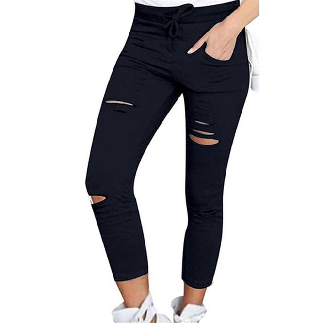 Sexy Women's High Waisted Denim Stretch Jeans Destroy Skinny Ripped Distressed Pants Trousers