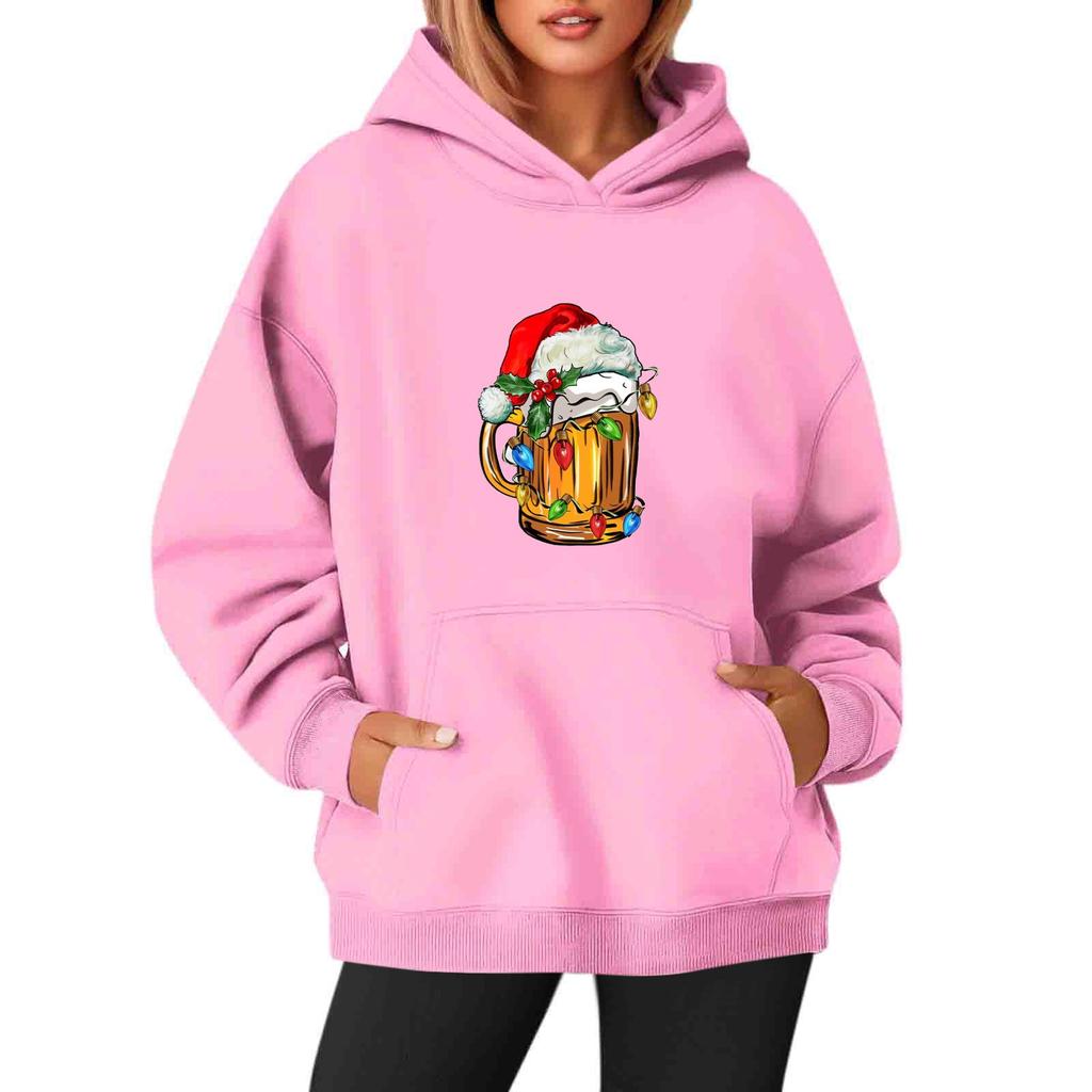 Женские толстовки с круглым вырезом и длинным рукавом с рождественским принтом, однотонная толстовка с капюшоном