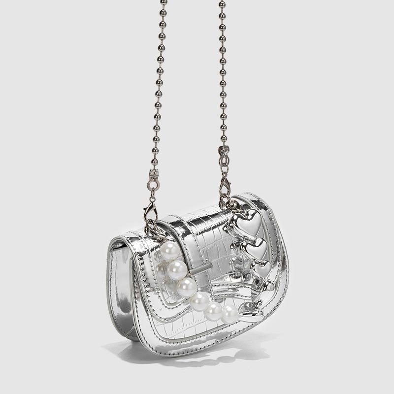 Летняя модная мини-сумка Niche Pearl Chain Crossbody Silver