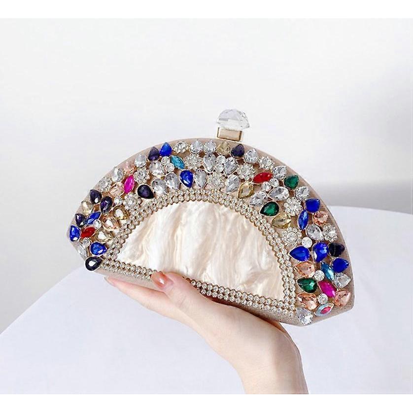 Women Rhinestone Evening Bag MultiColored Dazzling Crystal Clutch Bag Party Bridal Wedding Cocktail Handbag,22.5*12*6cmm,champagne