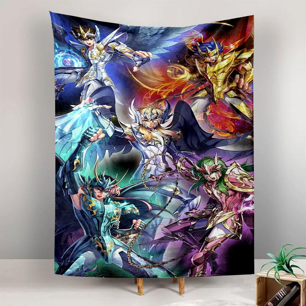 Saint Seiya Bronze Saints Divine God Cloth Wall Tapestry Colorful Cosmic Anime Art Decor for Bedroom Fan Gift
