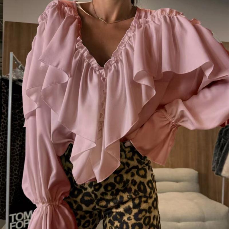 Осенний дизайн Sense V-образный вырез длинный рукав однотонная универсальная рубашка топ для женщин