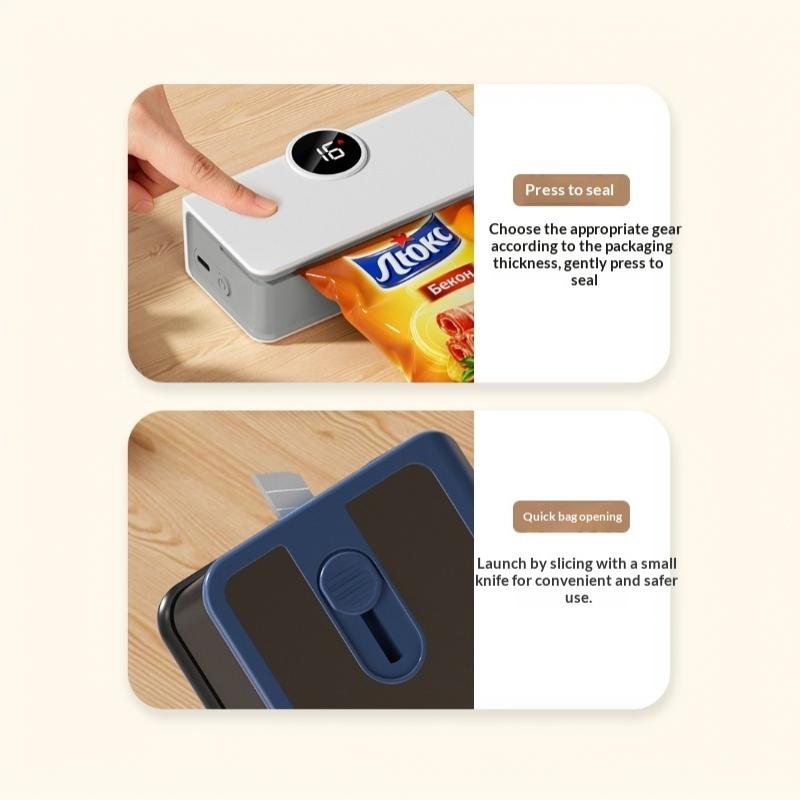 Handheld Mini Magnetic Bag Sealer Portable 6 Adjustable Modes Hidden Cutter for Home Travel Food Snack Bag Sealing Use