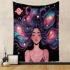 Galaxy Dream Girl with Cosmic Hair Patterned Tapestry Decorative Wall Hanging, Home Bedroom Living Room Decor