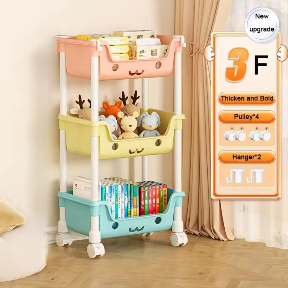 Toy Storage Trolley with Pulley Snack Storage Racks Detachable Simple Trolley Bookshelf Household Large Capacity Movable Trolley