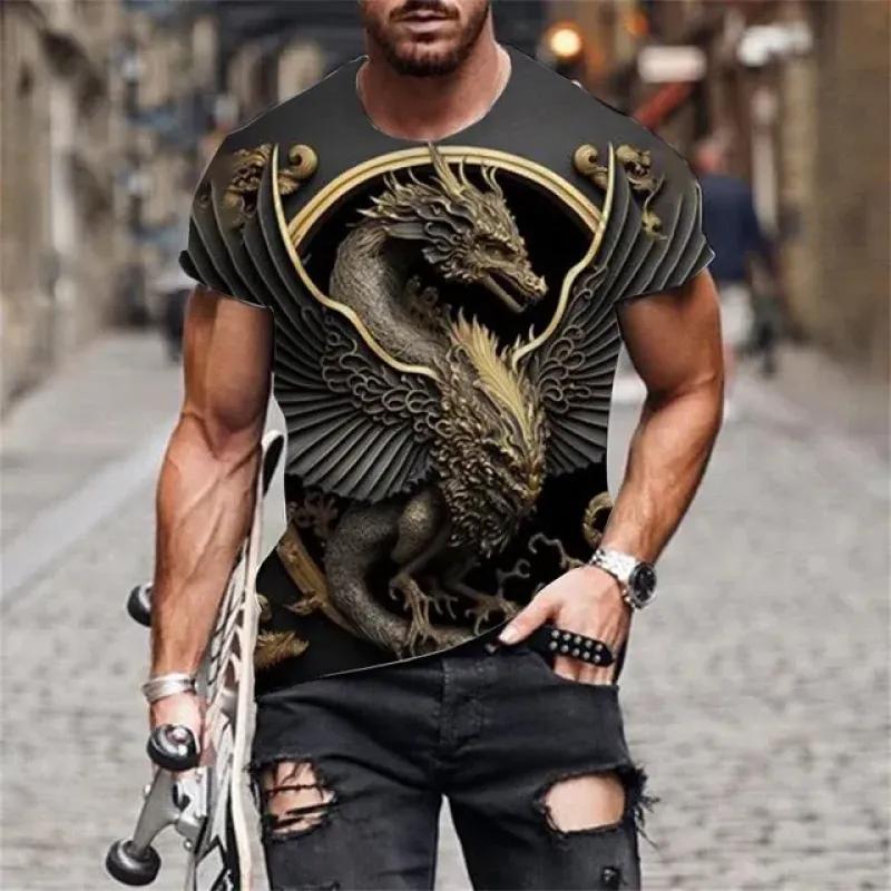 Летняя мужская футболка с 3d принтом Дракона, модная уличная повседневная футболка с коротким рукавом, творческая личность, стильная одежда Tough Guy