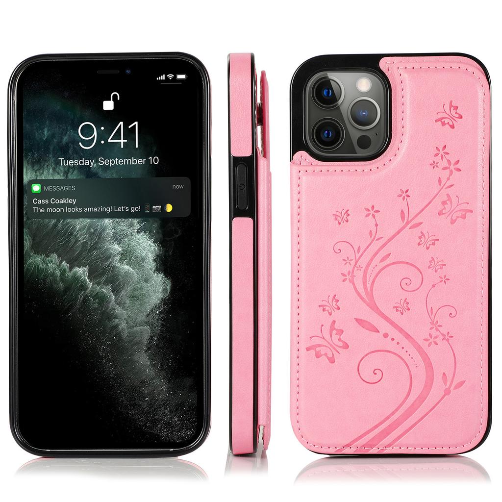 Butterfly Floral PU Leather Wallet Case for iPhone, Card Holder Slot Protective Cover with Kickstand