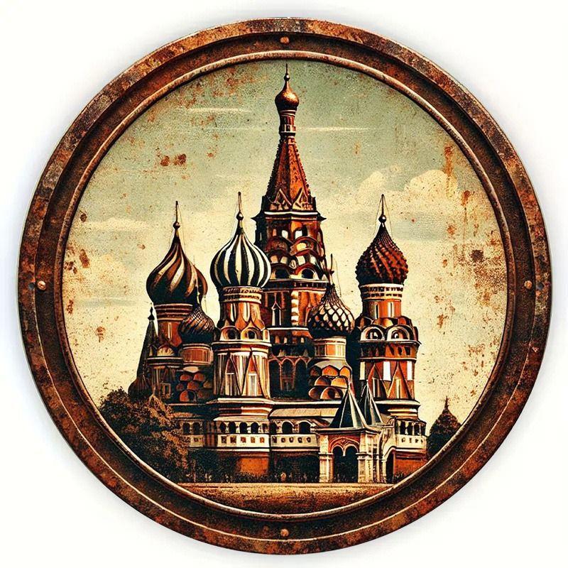 Ретро-металлическая картина в русском стиле для декора кафе и дома