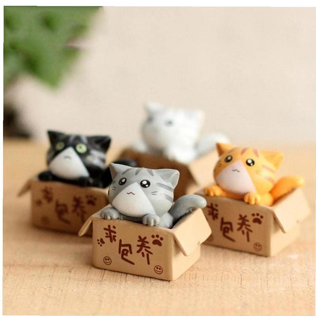 4pcs Cartoon Poor Box Cat Ornament Model Small Statue Car Crafts Fairy Garden Figure Ornament DIY Miniature