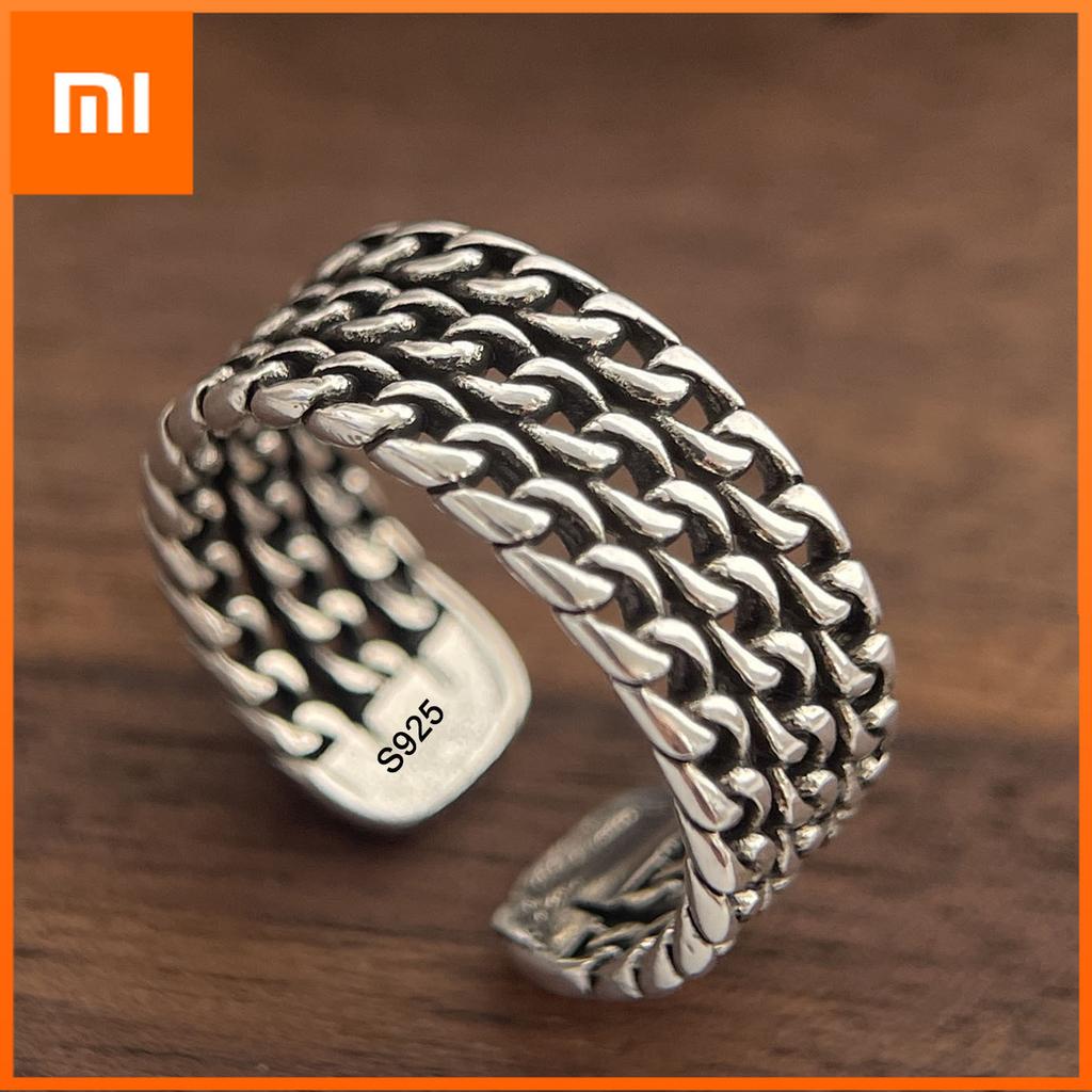 Xiaomi Кольца из стерлингового серебра 925 пробы для женщин, пары, минималистичные, ручной работы, простые, широкие, ретро, кольцо-цепочка, ювелирное изделие, подарок, предотвращает аллергию
