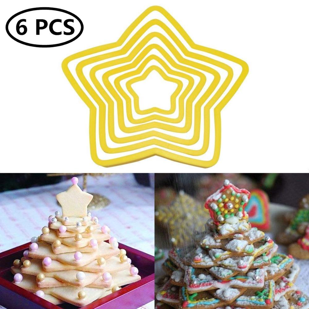 6 шт. Рождественская звезда в форме печенья Пластиковая форма для печенья Рождественская елка Набор для выпечки помадки торта DIY инструменты для украшения выпечки