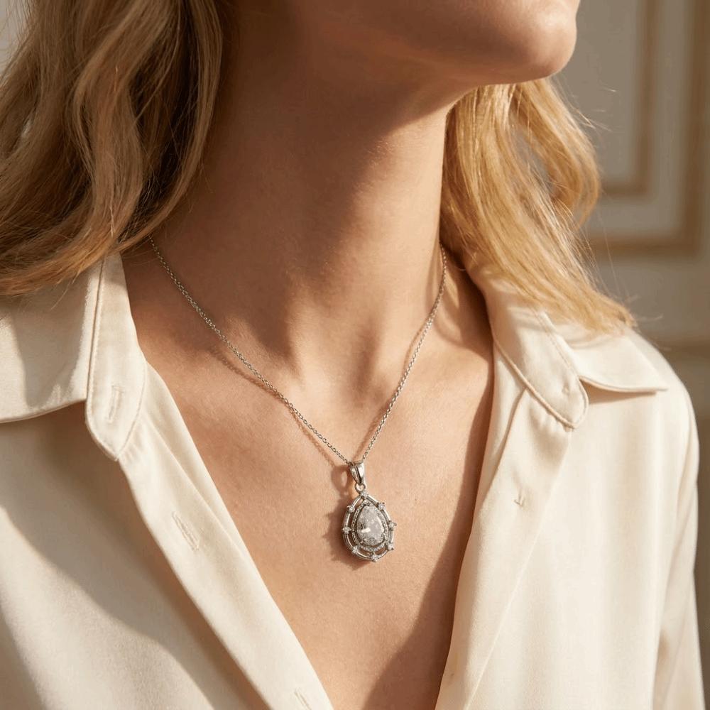 Sparkling Women's Necklace Pink/Silver Crystal Pendant Vintage Jewelry Zirconia Necklaces Gift
