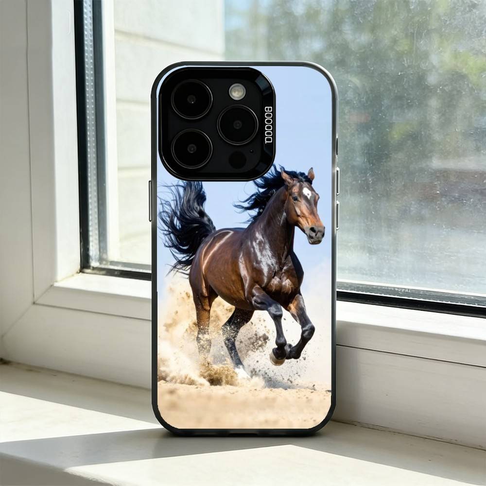 Чехол для телефона с изображением лошади A-Животное для iPhone 17,16,15,14,13,12,11 Plus,Pro Max,XS,Цветной Посеребренный Внутренний Чехол