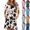 Women's Fashion Casual Round Neck Short Sleeve Leaf Floral Print Dress