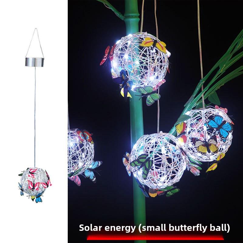 Новые светодиодные солнечные, бабочка подвесной шар для дерева, наружные декоративные светильники для патио и сада, круглые шары подвесные светильники для дерева, волосы светодиодные бабочки
