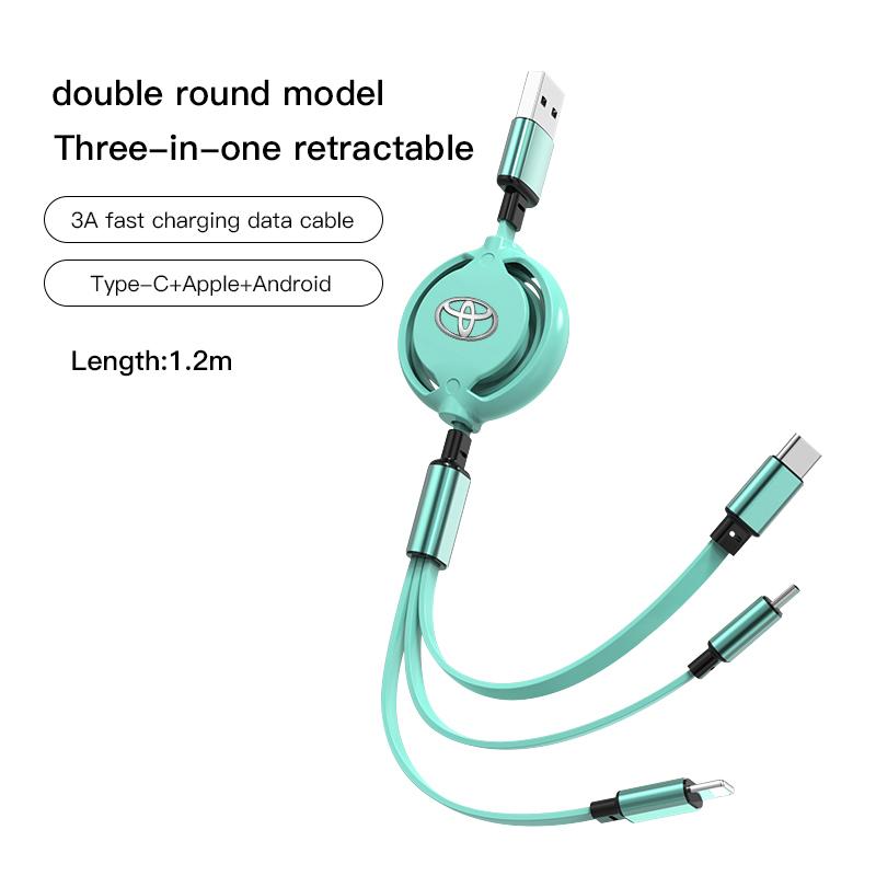 3 In 1 Retractable Mobile Phone Fast Charging Cable For  Toyota Corolla Camry Asian Dragon Supra Hilux Land Cruiser GR SPORT TRD