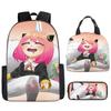 Kids Cartoon Character Print Backpack Set School 17 Inch Oxford Fabric Bag With Lunch Pouch Pencil Case