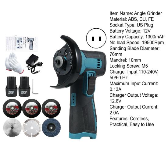 Беспроводная угловая шлифовальная машина, набор, 19500 об/мин, высокоскоростная, перезаряжаемая, с нескользящей конструкцией, легкая, мини-электрическая шлифовальная машина