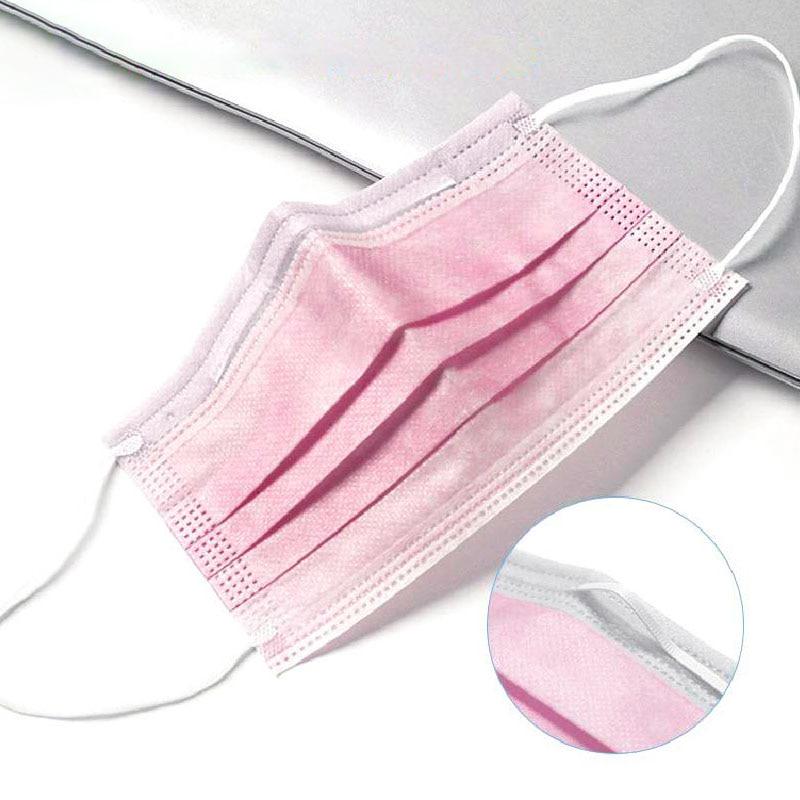 3-layer Pink Mask Face Mouth Masks Non Woven Disposable Anti-dust Masks Earloops Masks