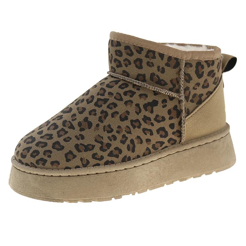 Повседневные леопардовые толстые плюшевые зимние ботинки женские 2025 зимние теплые пушистые меховые ботильоны мягкие нескользящие ботинки на толстой подошве для женщины