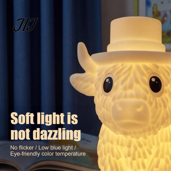 Graduation Gift for Girls Cute Highland Cow Night Light Kids Nursery, Cartoon Warm Bedside Lamp, Safe Enamel Decorative Desk Lamp with Soft