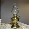 Brass Oil Lamp with Glass Chimney Rustic Farmhouse Table Lamp 200ml Tank