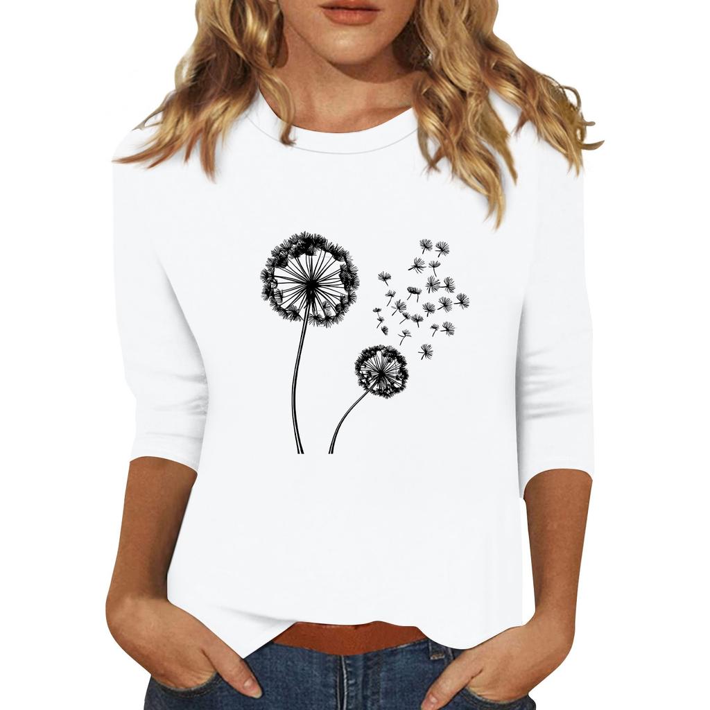 Women's Fashionable Casual Three Quarter Sleeve Printed Collar Pullover Top