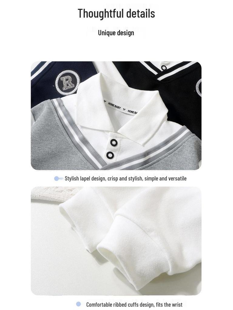 Мальчиковая весенняя толстовка с воротником в британском стиле, имитация двух предметов, универсальный модный академический стиль для детей среднего и большого возраста