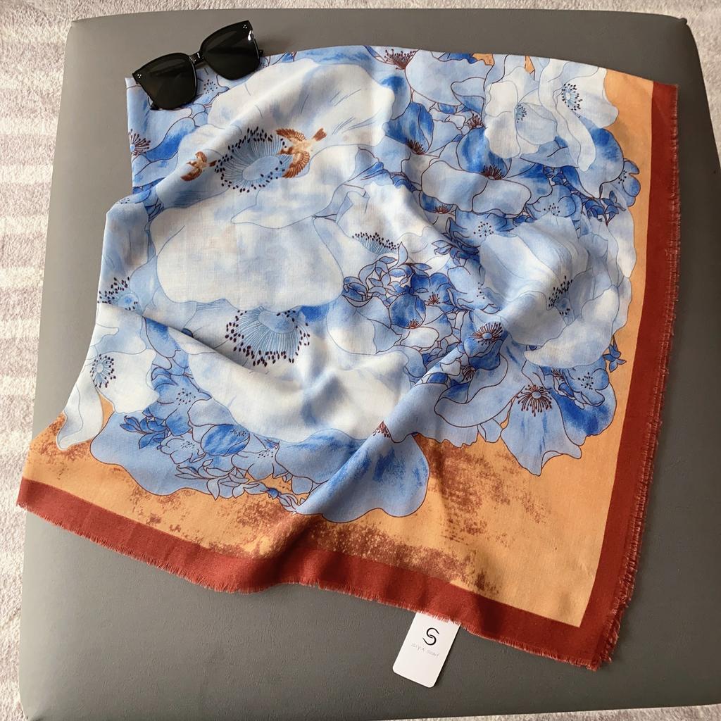 New 130 Beard Removal Large Square Scarf Femininity Purple Flower Shawl Versatile Fashion Scarf Mother's Day Gift