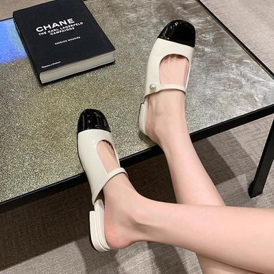 Виноградный цвет матери, лето, новая цветовая гамма, квадратный круглый носок, жемчужное слово с легким вырезом, универсальные Мэри Джейн, полуоткрытые туфли, женская летняя обувь