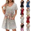 Ladies' Casual And Fashionable V-neck Short Sleeve Printing Mid Length Dress