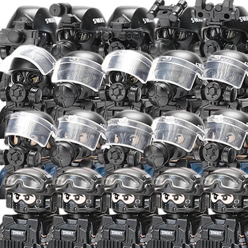 Городская полиция Китай Спецназ Конструктор Штурмовой солдат Фигурки SWAT Маска газовой защиты Военное оружие Кирпичики Игрушки Дети