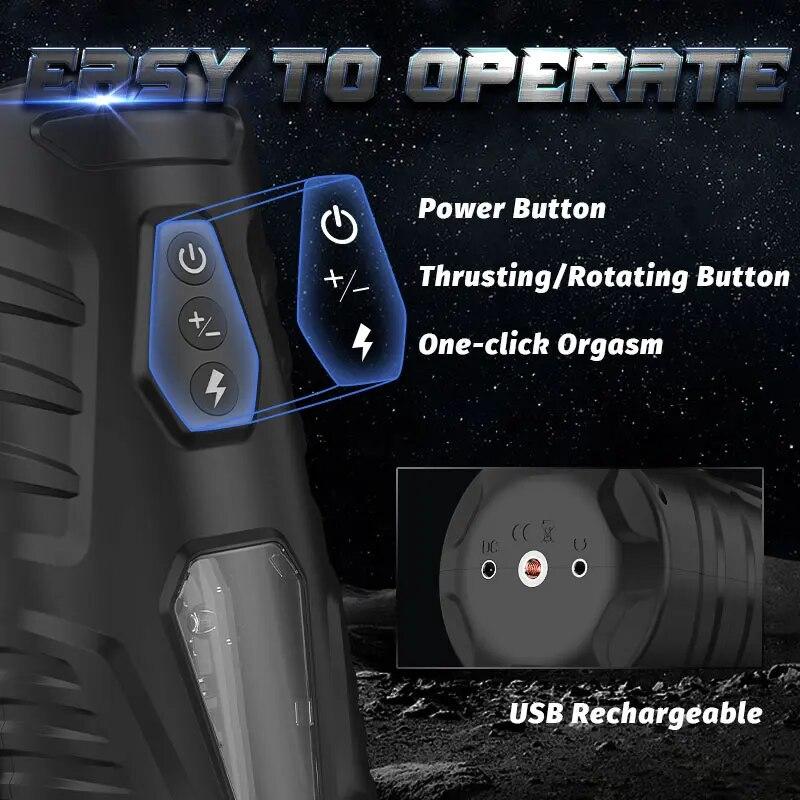 Новый 7 Thrust 360° Вращение с мощной присоской Стимуляция пениса Мастурбационная чашка Карманная киска Взрослая игрушка для мужчин с одним щелчком Оргазм 18+