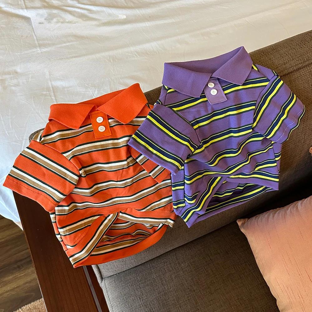 INS New Pure Cotton Pet Shirt Striped T-shirt Dog Shirt Dog Clothes Yorkshire Terrier French Bulldog Clothes