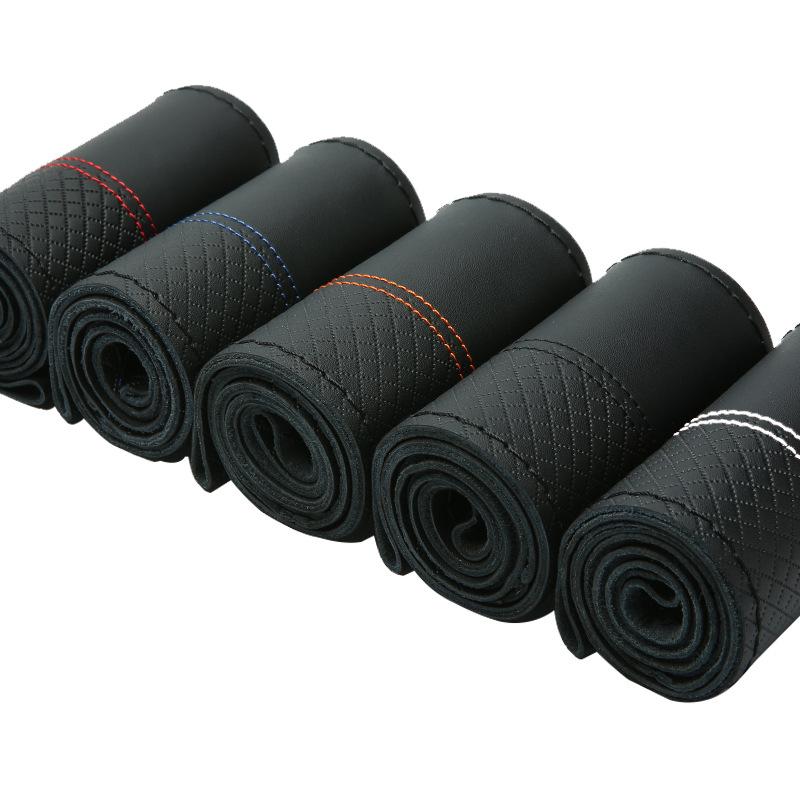 Чехол на руль автомобиля из натуральной кожи, чехол для оплетки «сделай сам», игольная нить, подходит для диаметра 38 см