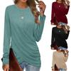 Spring Casual T-Shirt Regular Pullover T-Shirts Asymmetrical Polyester Solid Women Long Sleeve Crew Neck