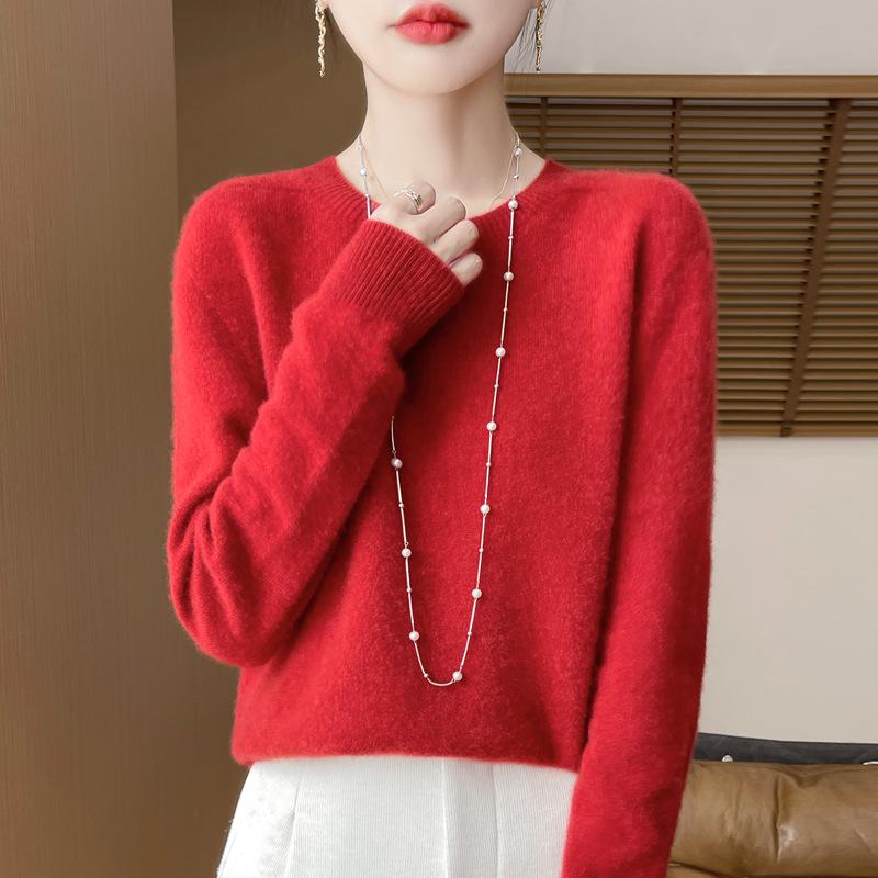 INDFS Женская мода Повседневный Осень Зима Однотонный Принт Длинный Рукав О-Образным Вырезом Свитера