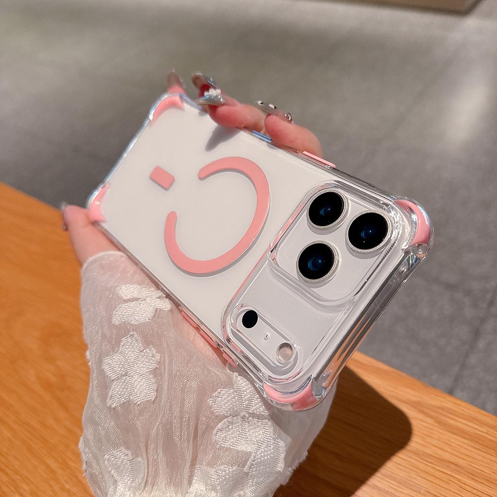 Модный Прозрачный Магнитный Чехол из ПК для Зарядки для IPhone 17 Air 16 15 14 Plus 13 12 Pro Max Четыре Угла Подушка Безопасности Ударопрочный Жесткий Чехол
