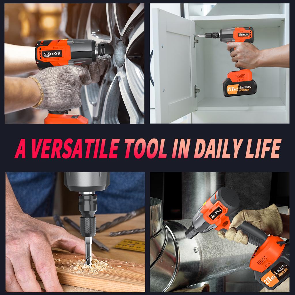 EMDTOOL Cordless Impact Wrench, 1/2 Inch Driver Brushless Impact Gun, Variable Speed 3200rpm & Max Torque 1500Nm,4 Socket Sets
