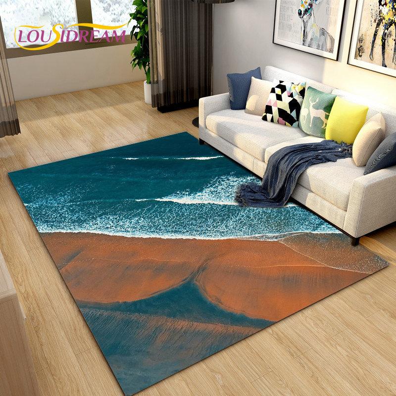 3D коврик с океаном, морской водой, пляжем, водным пейзажем, коврик для гостиной, спальни, дивана, коврик для двери, детский нескользящий напольный коврик