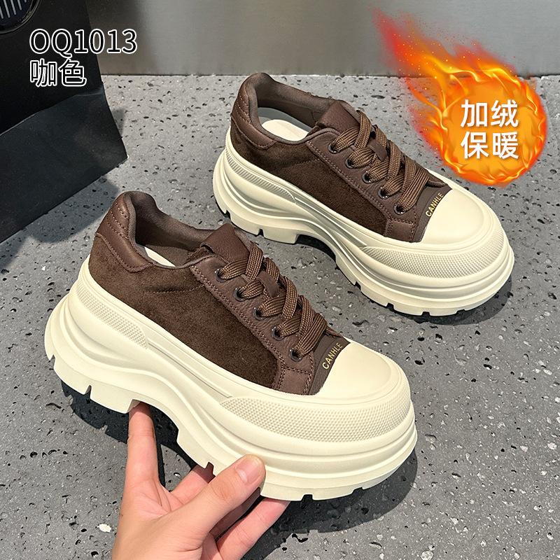 Board shoes autumn and winter new high-value leather velvet platform casual shoes