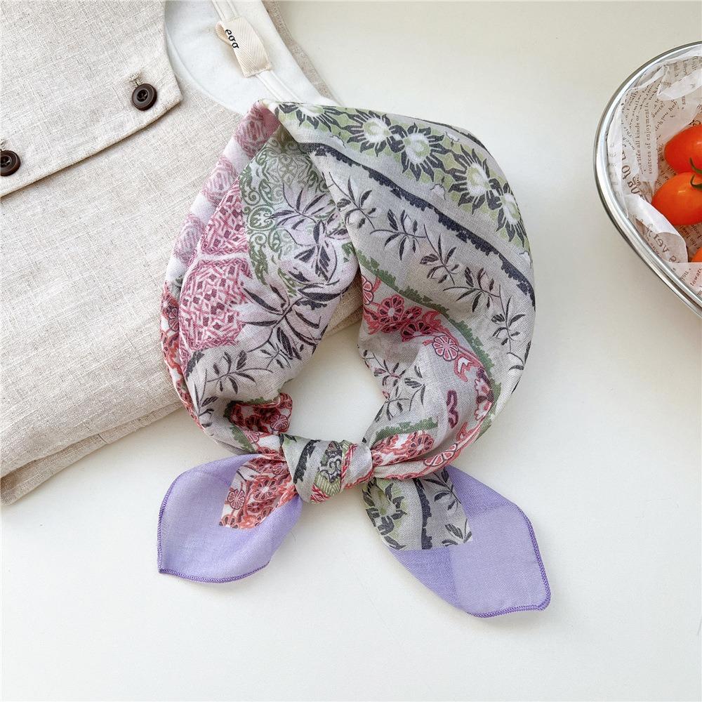 Flower Cotton Linen Print Scarves Cashew Printed Silk Scarf All-match Small Square Scarf Women